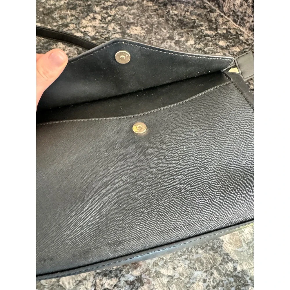 Michael Kors Black Saffiano Leather Satchel Crossbody‎ Bag Gold Hardware MK Logo